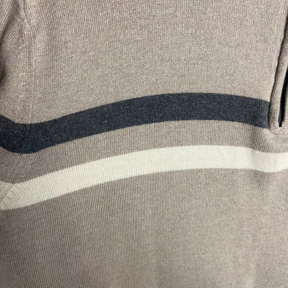 Banana Republic Men's Size L Cashmere Blend Quater Zip Sweater Striped Tan Grey - Picture 2 of 5